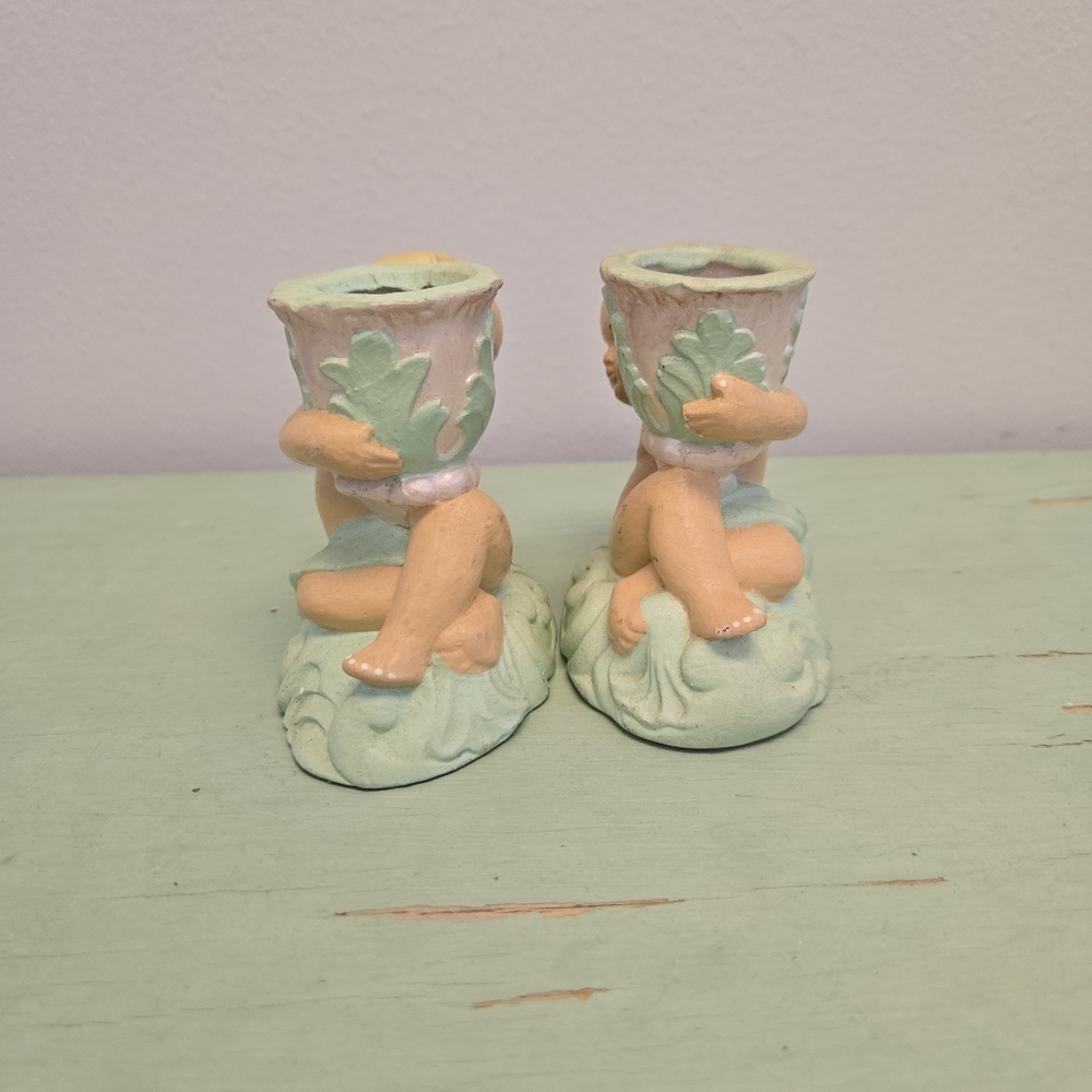 Cherub Candlestick Holders Pair Vintage - Picture 3 of 6